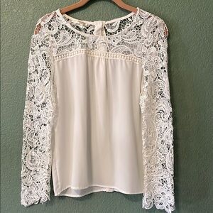 A'gaci White Lace Long Sleeve Blouse